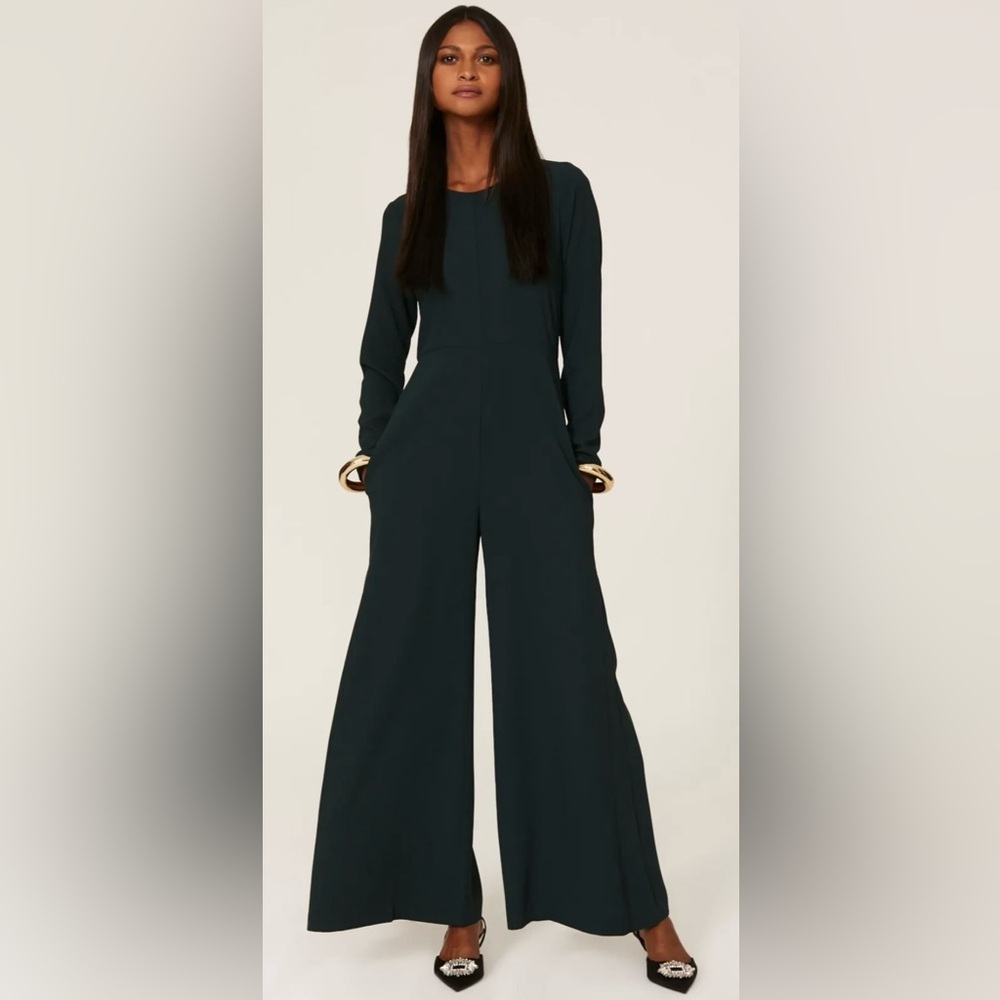 Adam Lippes- Elegant Dark Green Wide Leg Jumpsuit. Size 12 - Picture 2 of 15